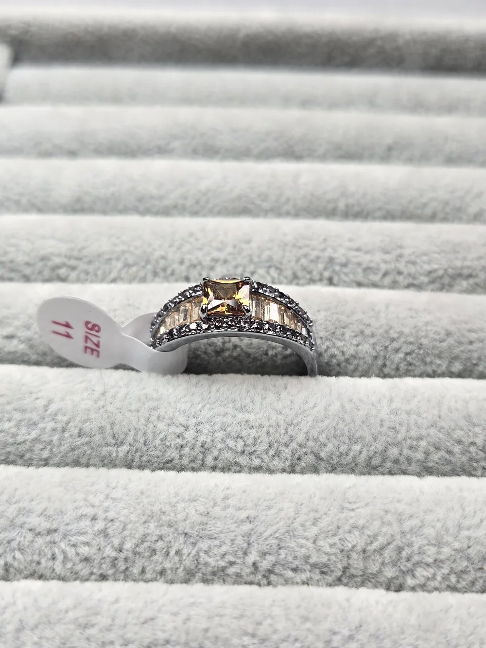 Size 11 Smokey Topaz Brown Tourmaline Hematite Plating Bomb Party Ring Dreaming